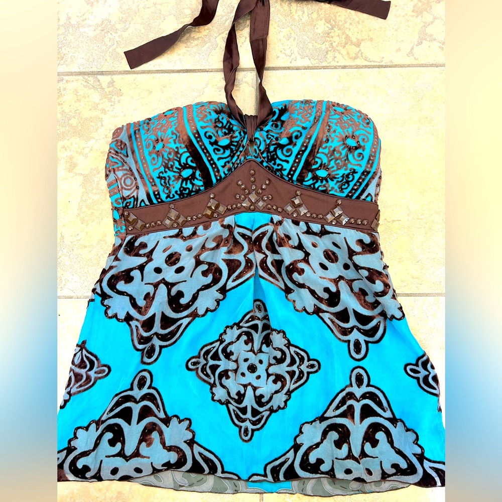 Velvet/silk halter top